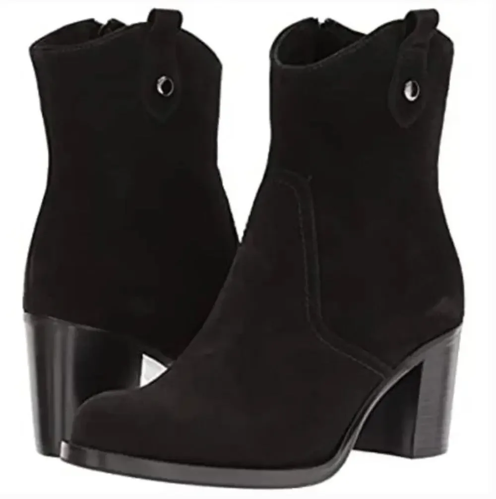 La Canadienne Phinn Suede Boots 5 NWT Black Heel Western Ankle Bootie Waterproof